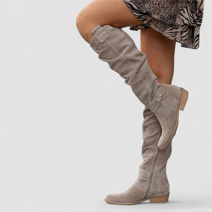 Yesinia - Bottes en Daim Montant Jusqu'aux Genoux Avec Fermeture Éclair