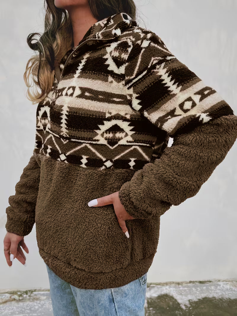 Limina - Sweat-Shirt Teddy À Demi-Zip Et Motif Géométrique