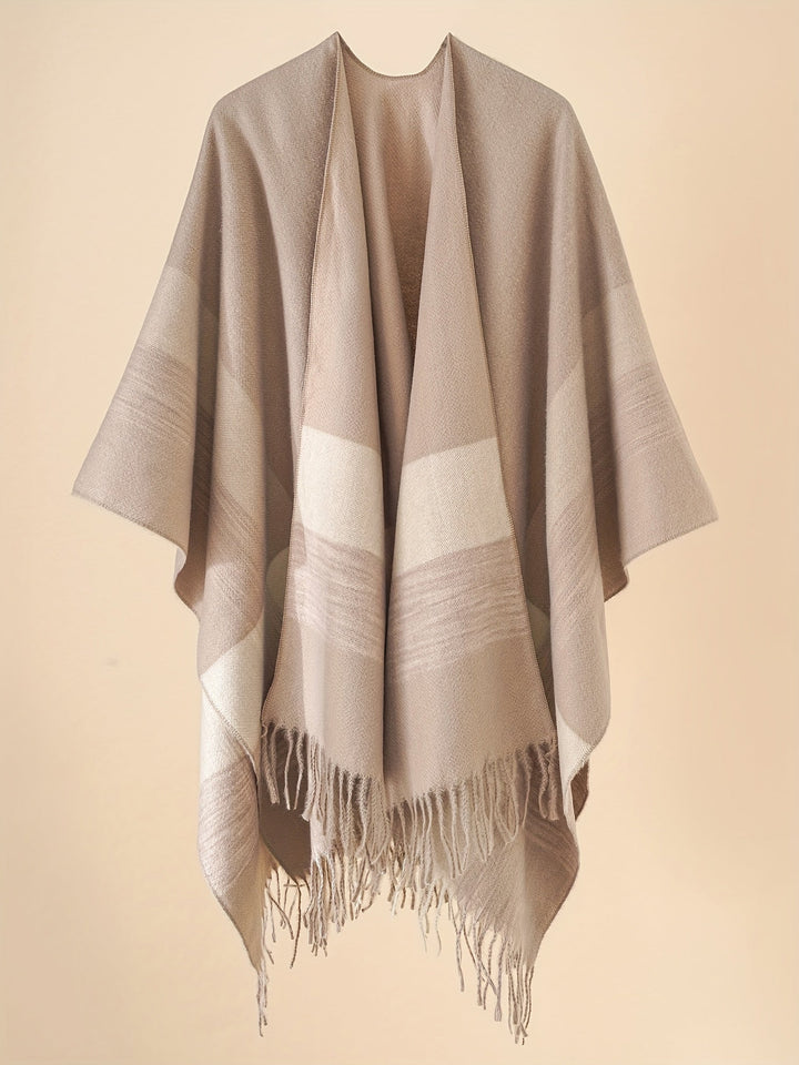 Kyrine - Poncho Châle À Franges Et Motifs Géométriques