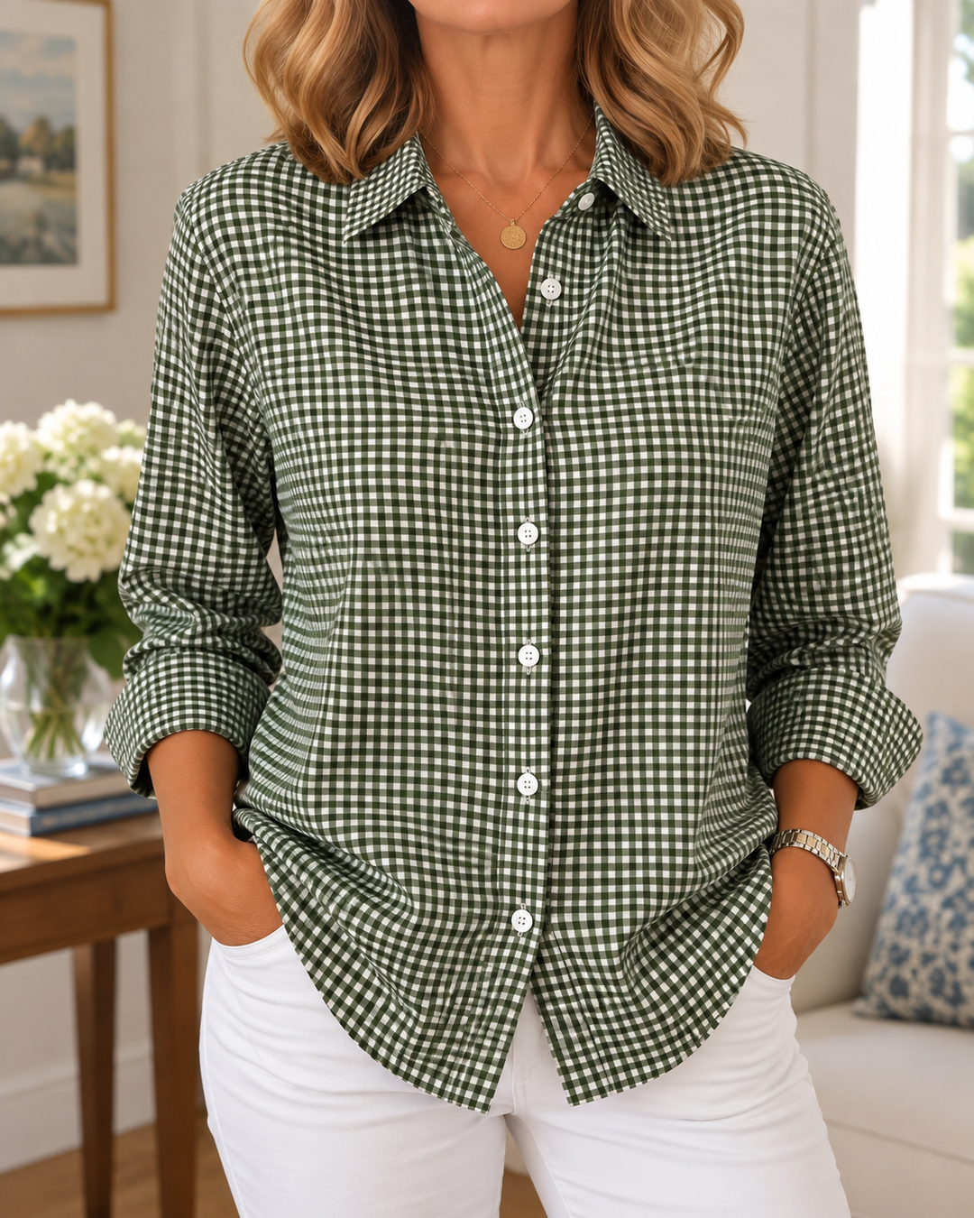 Colien - Chemise à Manches Longues en Vichy Avec Boutons