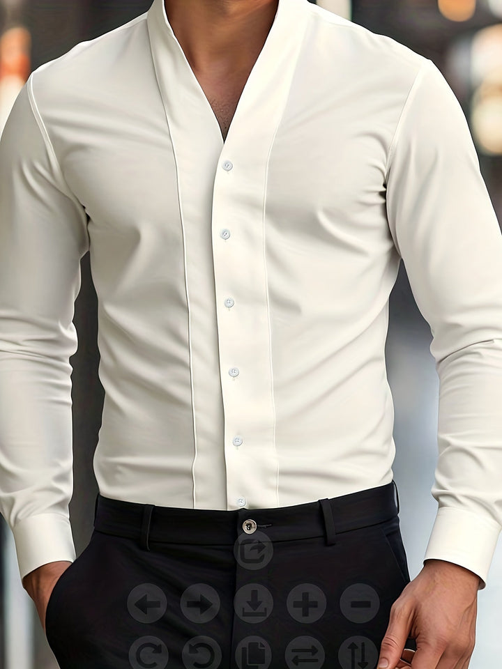 Almasbek - Chemise À Col en V Et Manches Longues Coupe Ajustée