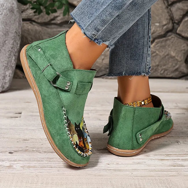 Viktoriy - Bottines Plates à Imprimé Chat et Boucle