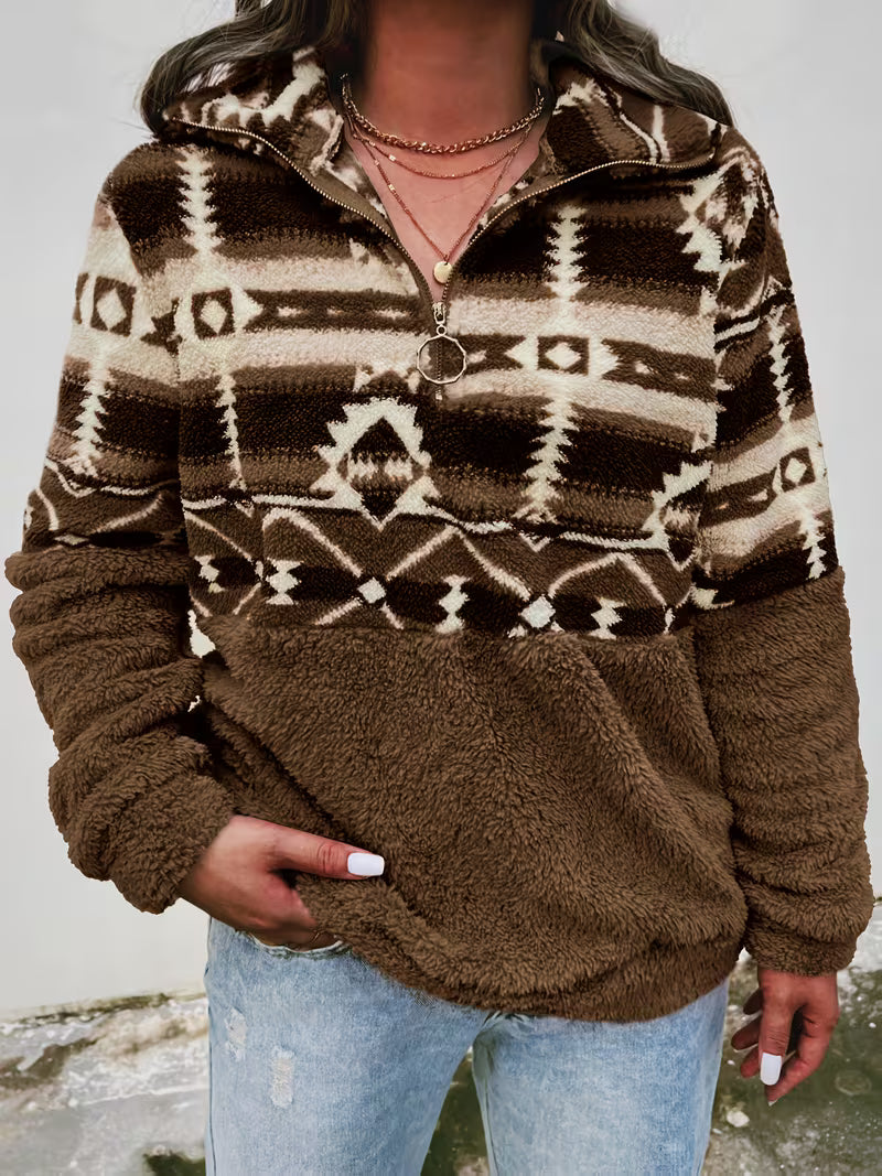 Limina - Sweat-Shirt Teddy À Demi-Zip Et Motif Géométrique