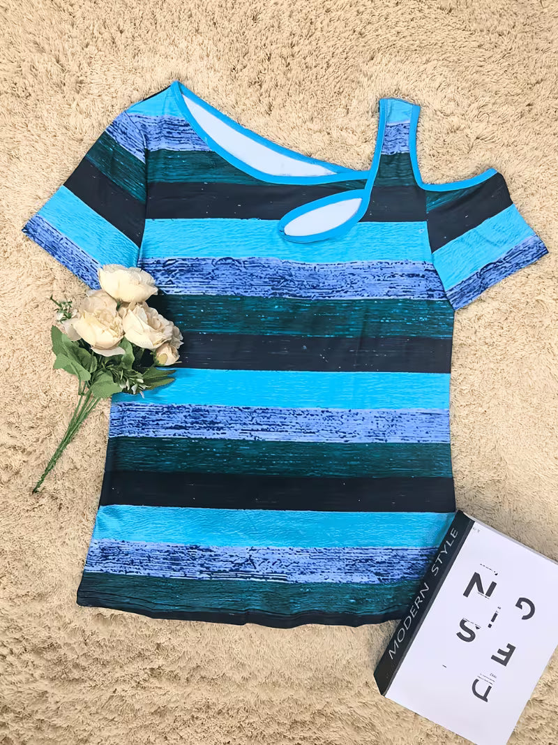 Sittina - T-Chemise Rayé à épaules dénudées