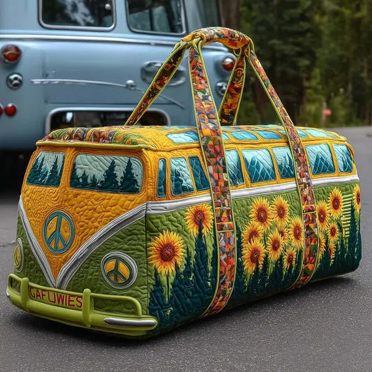 RetroBloom - Sac de Voyage Matelassé à Imprimé « Camping Car Vintage »