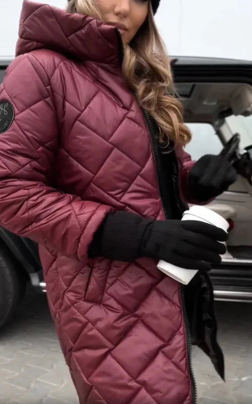 Yania - Manteau Long Matelassé Zippé À Capuche