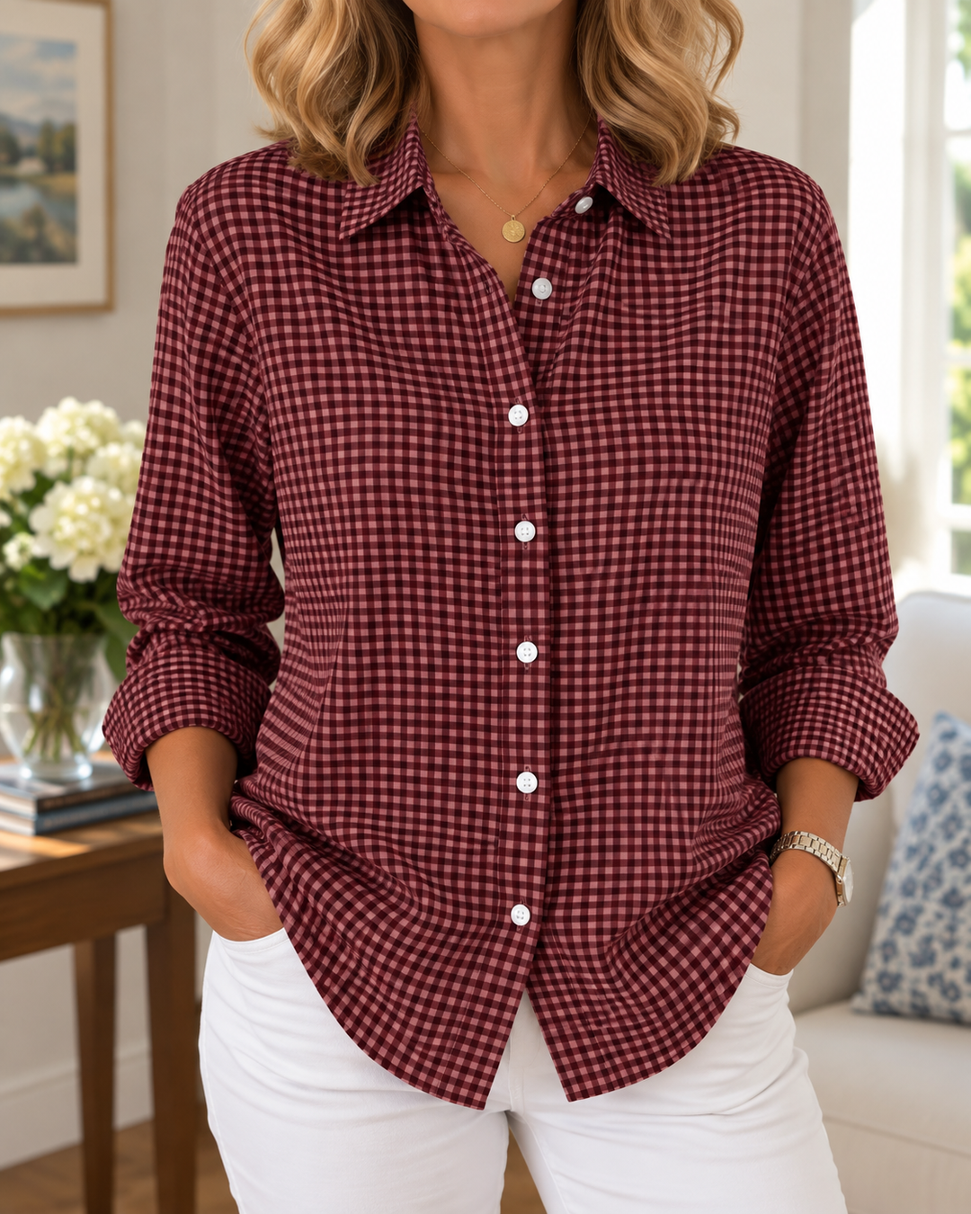 Colien - Chemise à Manches Longues en Vichy Avec Boutons