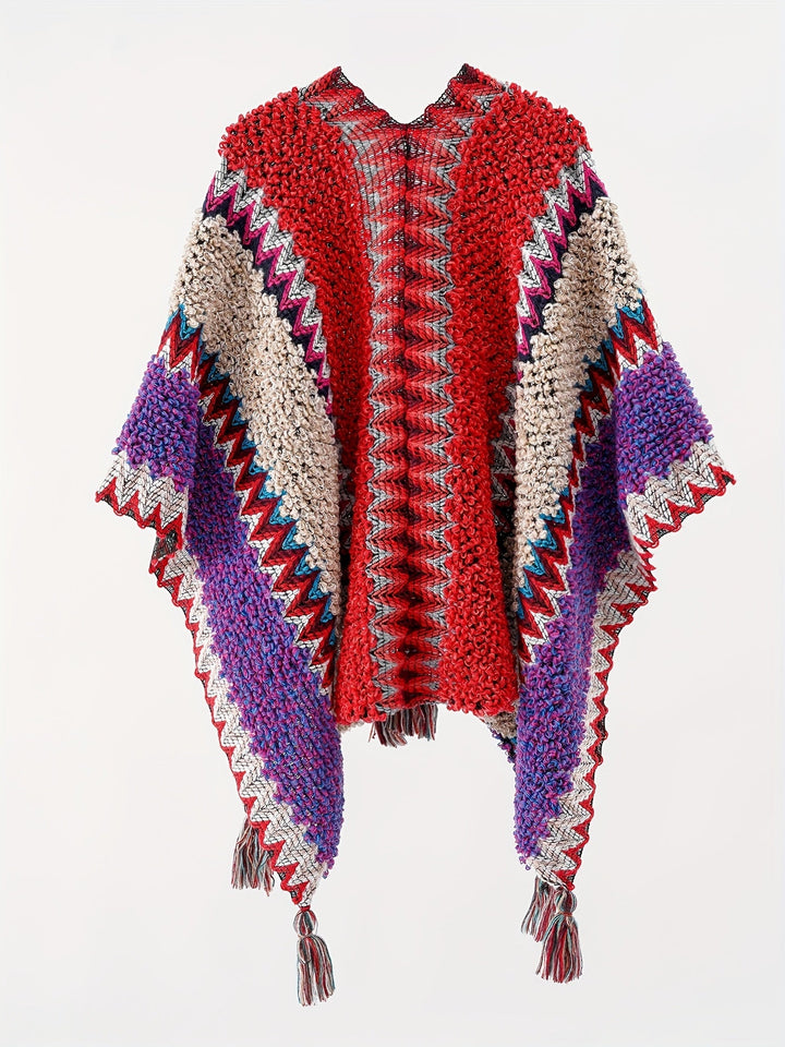 Briana - Cape Couverture À Franges Et Rayures Veste De Voyage