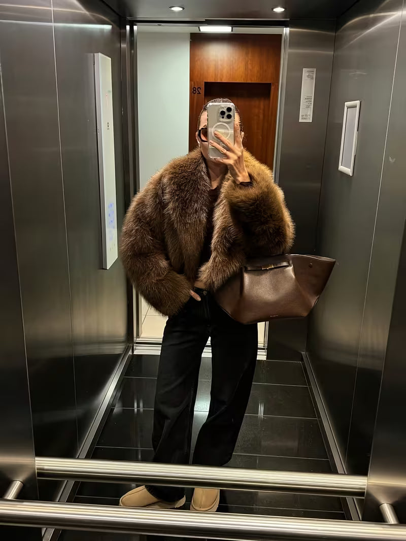 Jorida - Veste Courte Oversize À Revers en Fausse Fourrure