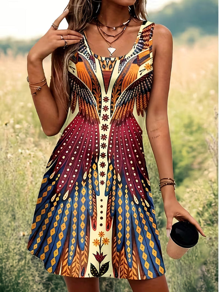 Sajila - Robe d'été Coupe Trapèze à Imprimé Bohème