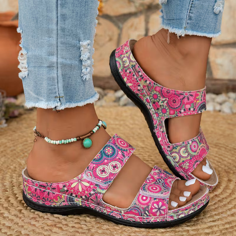 Dhifef - Sandales D'été À Talons Épais Et Imprimés