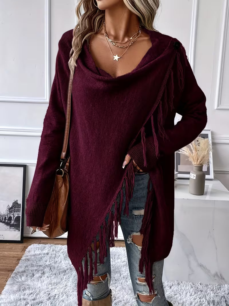 Busra - Cardigan Drapé AU Niveau Du Cou, Avec Bordure À Franges