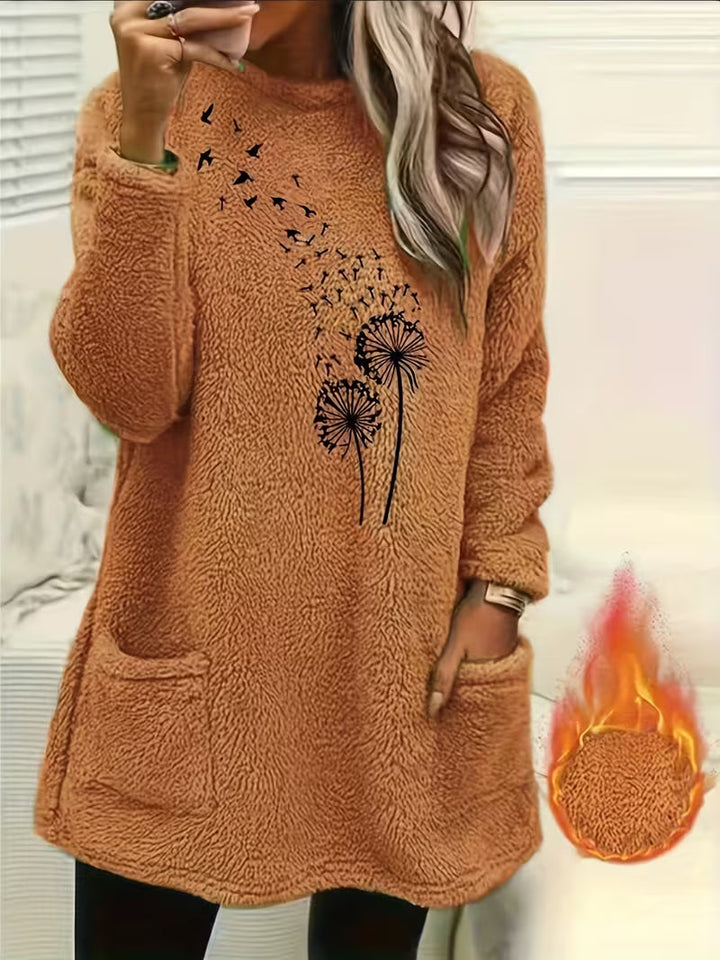 Zibija - Sweat-Shirt en Polaire Avec Imprimé Pissenlit