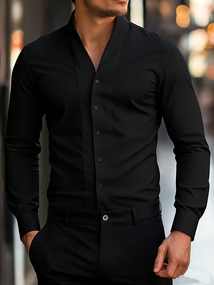 Almasbek - Chemise À Col en V Et Manches Longues Coupe Ajustée