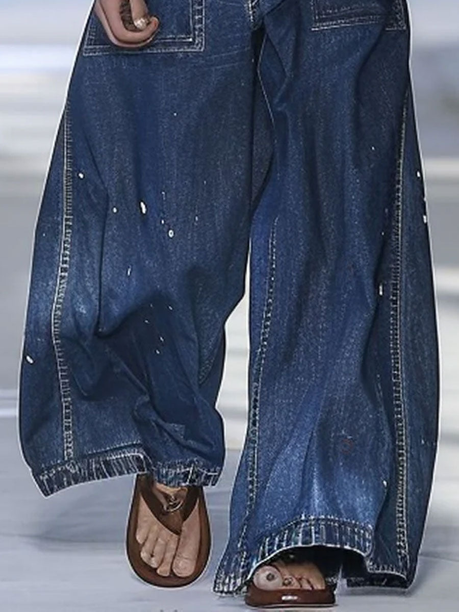 Azize - Jean en Denim Ample À Multiples Poches