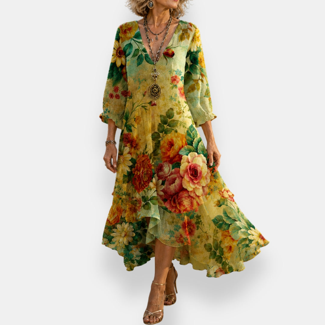 Emila - Robe Fluide à Motifs Floraux Et Col En V
