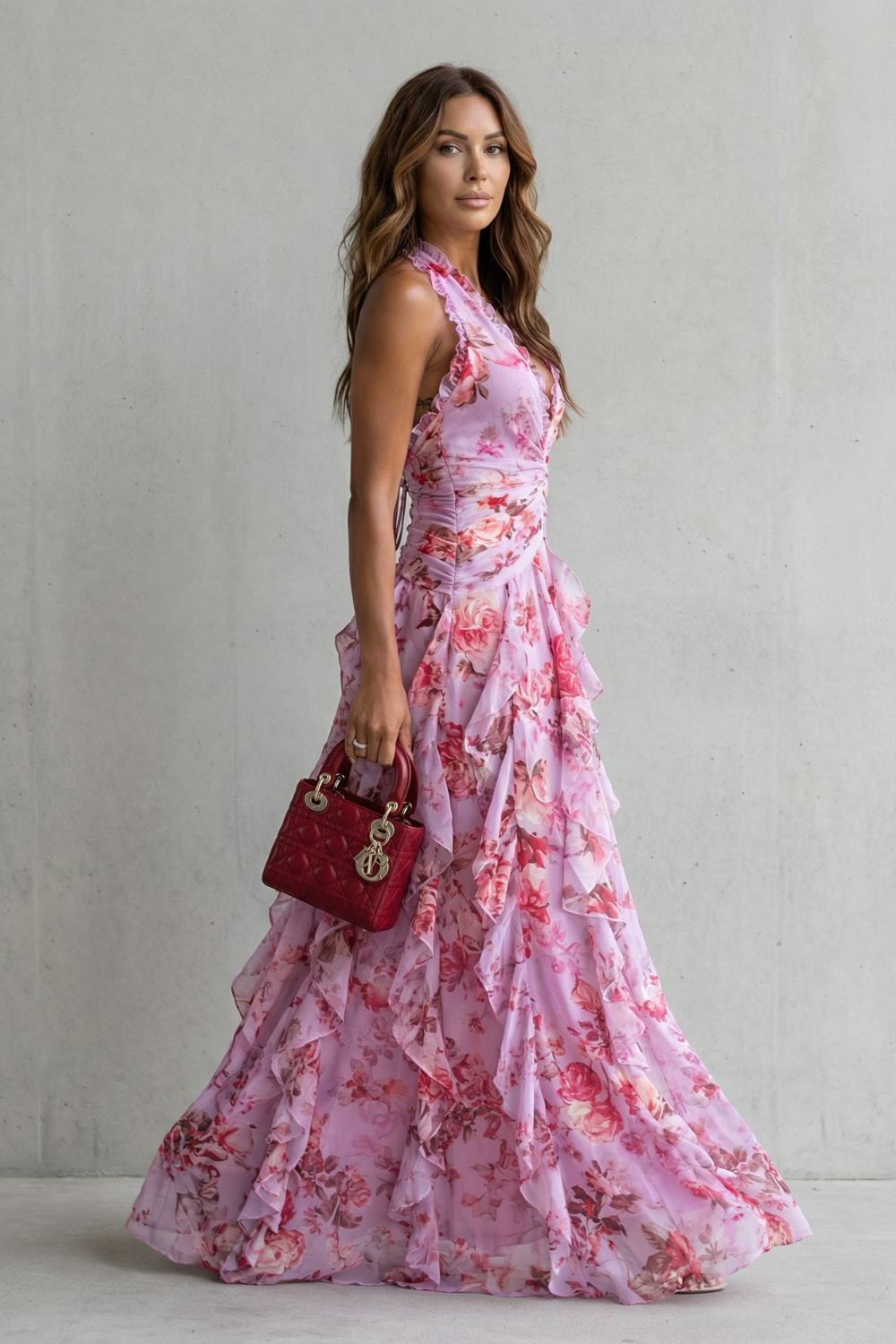 Eliora - Robe Longue Dos Nu à Motif Floral En Cascade