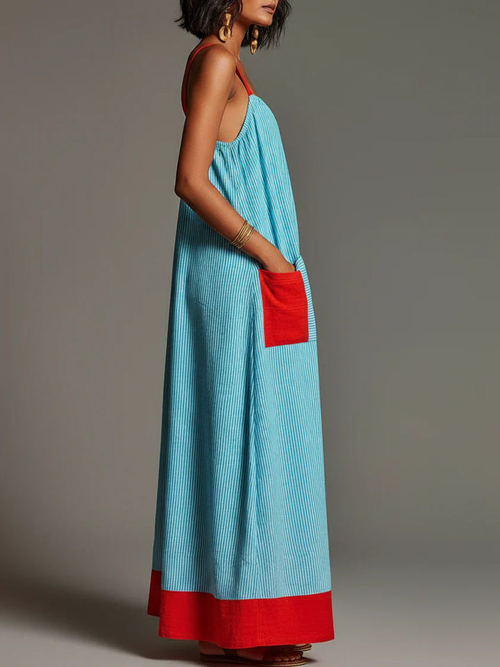 Sallina - Robe Longue Rayée Avec Contraste Rouge