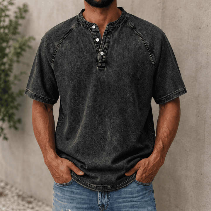Zerric - Chemise Henley En Denim à Manches Courtes