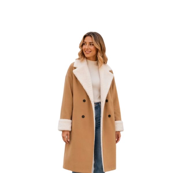 Lenkyna - Manteau Long Avec col et Poignets en Polaire