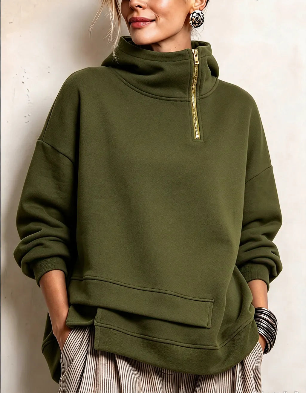 Lyona - Sweat-Shirt Moderne Asymétrique À Col Montant