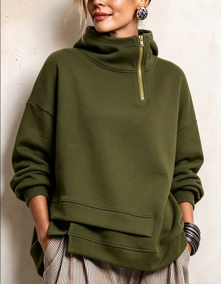 Lyona - Sweat-Shirt Moderne Asymétrique À Col Montant