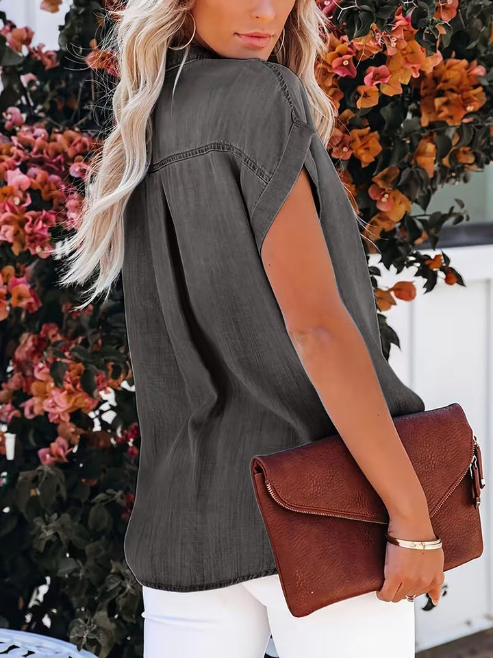 Kader - Chemise en Denim À Manches Courtes Et Boutons, Coupe Décontractée