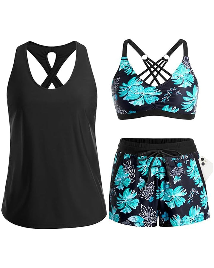 Meaghan - Ensemble Tankini Trois Pièces Avec Paréo