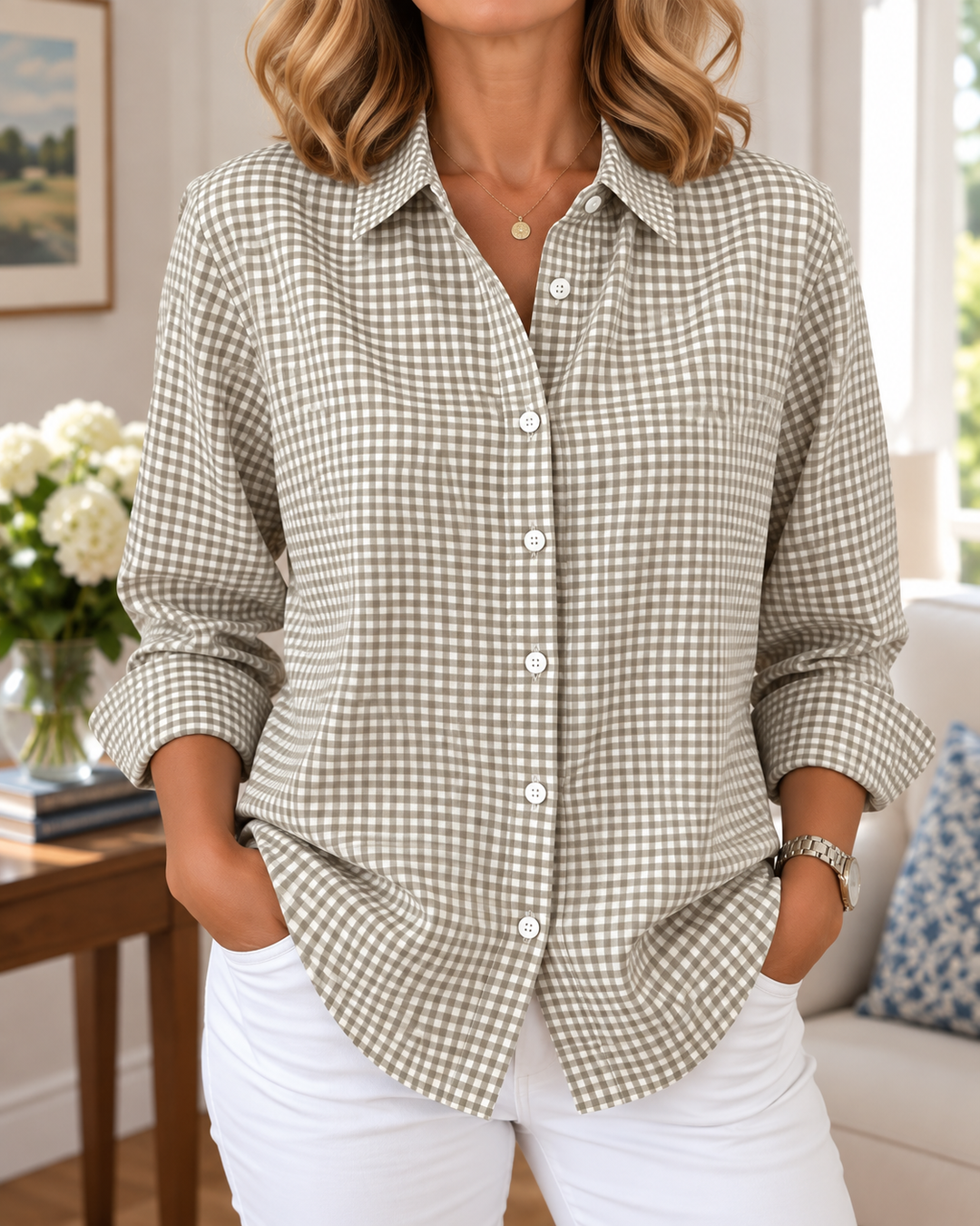 Colien - Chemise à Manches Longues en Vichy Avec Boutons