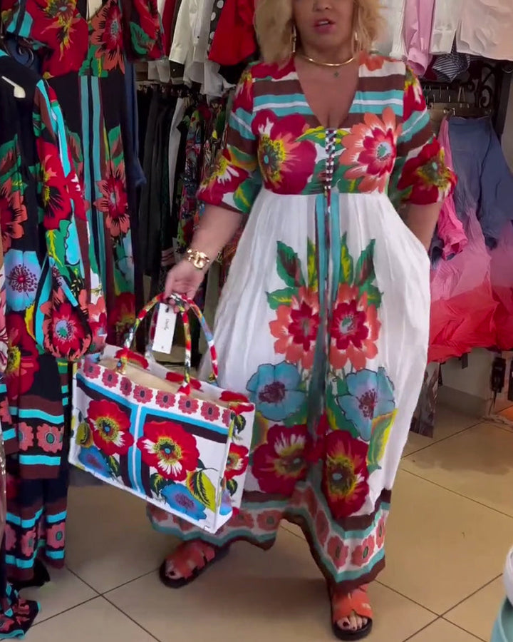 Nerijaa - Robe à Fleurs à Col En V Profond