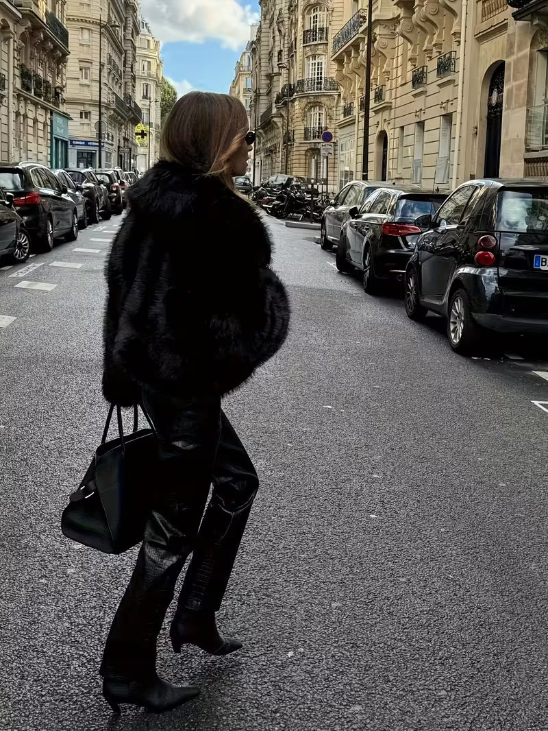 Jorida - Veste Courte Oversize À Revers en Fausse Fourrure