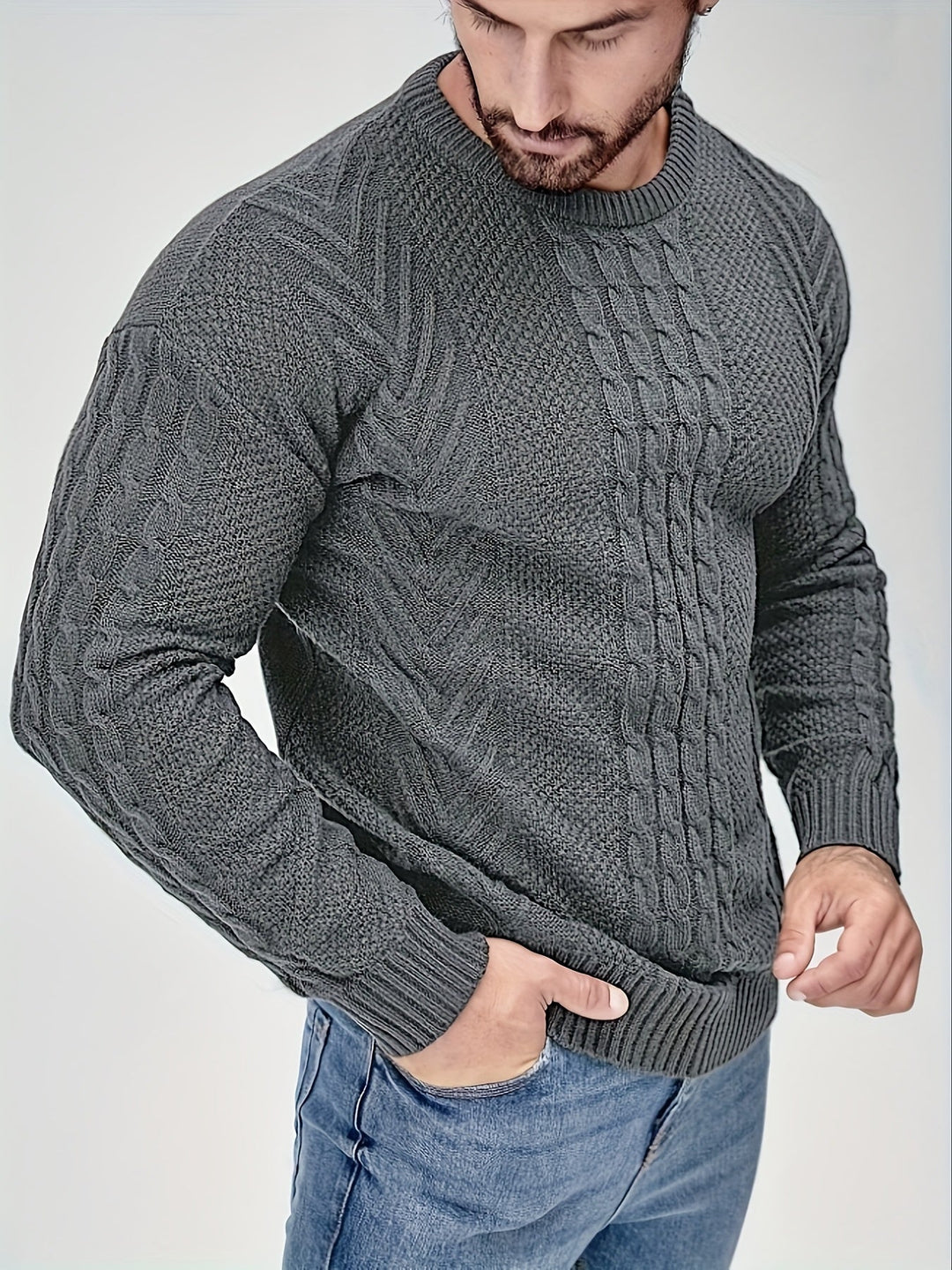 Eiduks - Pull Classique à col Rond et Motif Torsadé