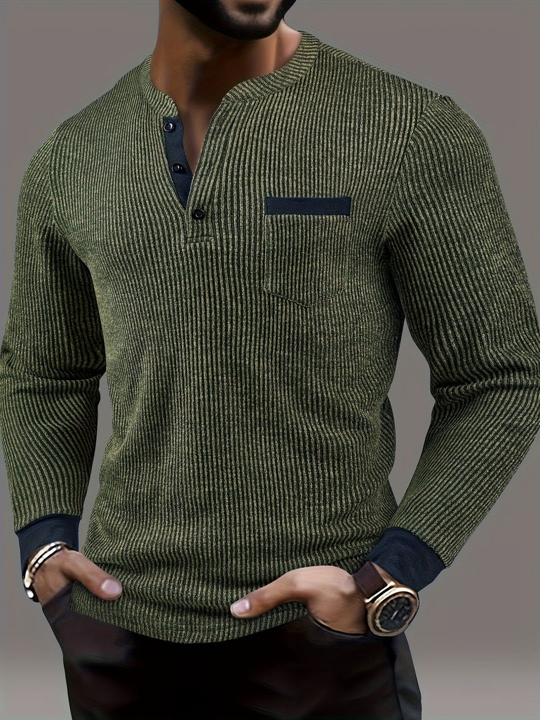 Deegan - Chemise Henley À Manches Longues Et Col Rayé Texturé