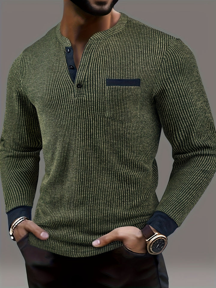 Deegan - Chemise Henley À Manches Longues Et Col Rayé Texturé