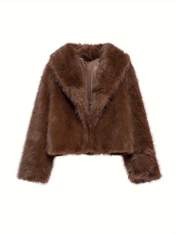 Jorida - Veste Courte Oversize À Revers en Fausse Fourrure
