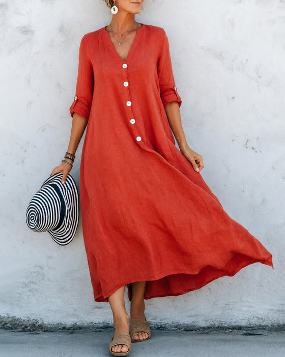 Lizie - Robe Longue À Col en V Et Boutons