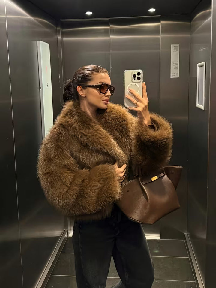 Jorida - Veste Courte Oversize À Revers en Fausse Fourrure