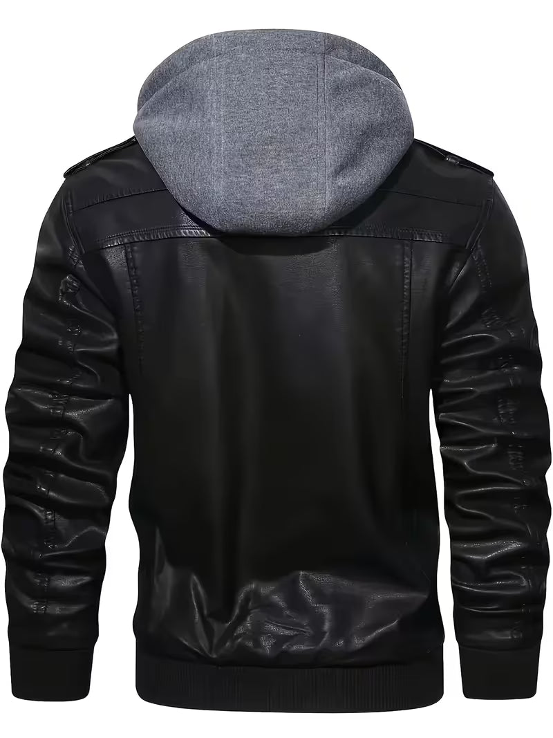 Bryndan - Veste à Capuche en Simili Cuir