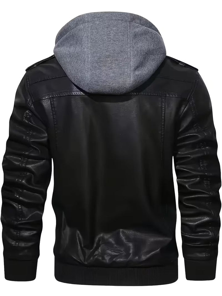 Bryndan - Veste à Capuche en Simili Cuir