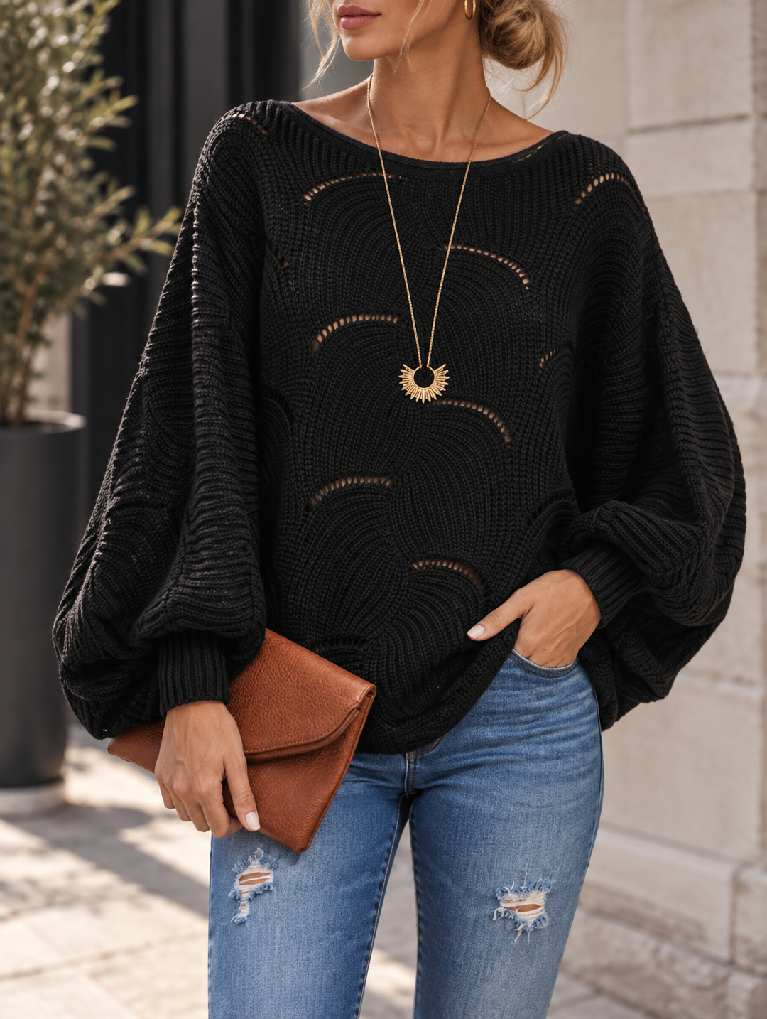 Zeyna - Pull en Maille à Manches Longues