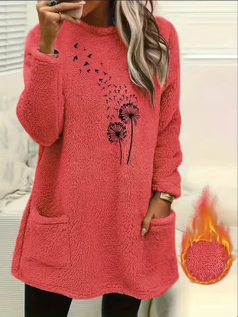Zibija - Sweat-Shirt en Polaire Avec Imprimé Pissenlit