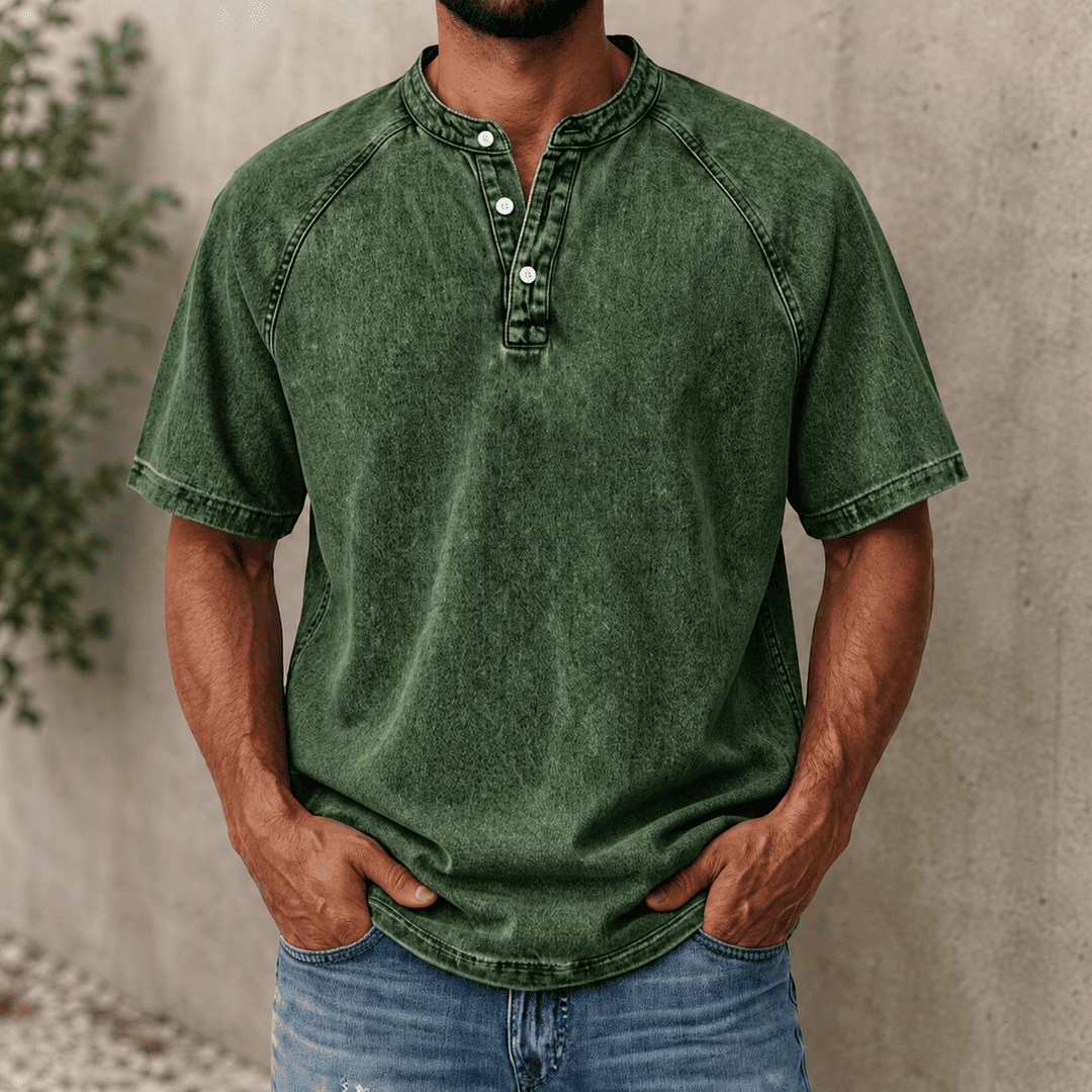 Zerric - Chemise Henley En Denim à Manches Courtes