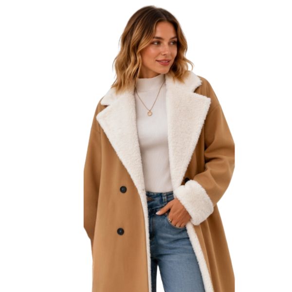 Lenkyna - Manteau Long Avec col et Poignets en Polaire