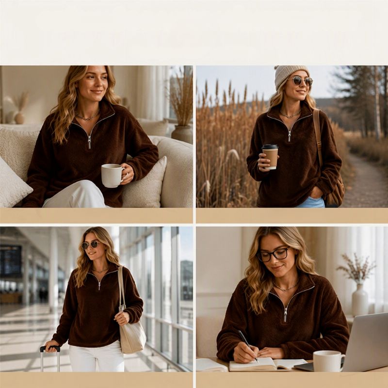Akino - Pull en Polaire à Demi Zip et Col