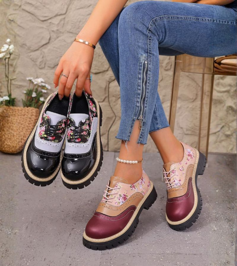 Kiela - Chaussures Oxford À Motif Floral Et Semelle À Crampons Épais