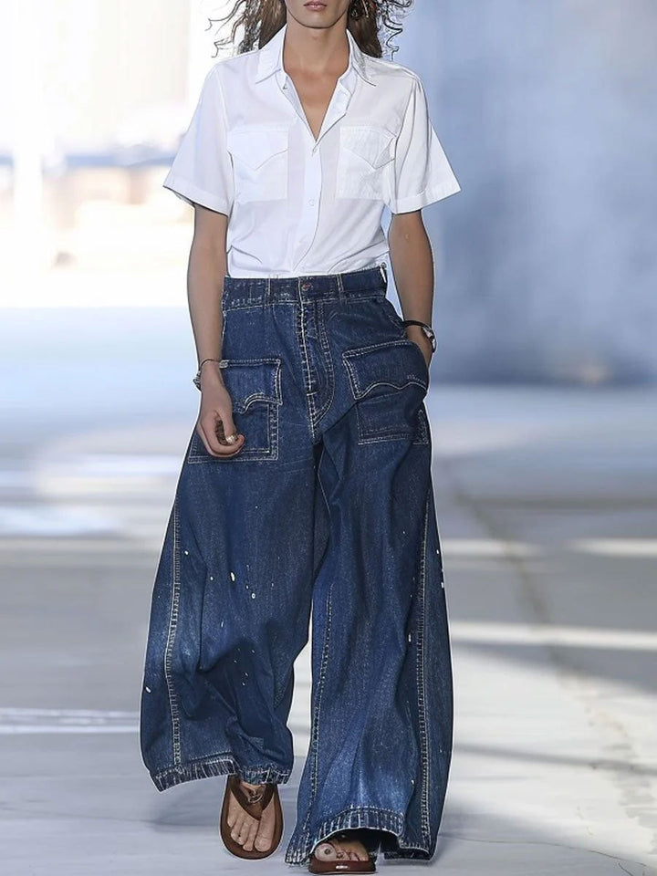 Azize - Jean en Denim Ample À Multiples Poches