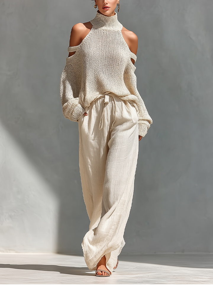Elyzia - Ensemble Composé d'un Haut En Maille et d'un Pantalon Large