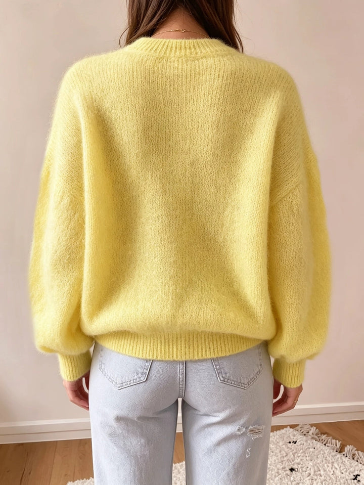 Margaretha - Pull en Maille à Col Rond et Manches Bouffantes