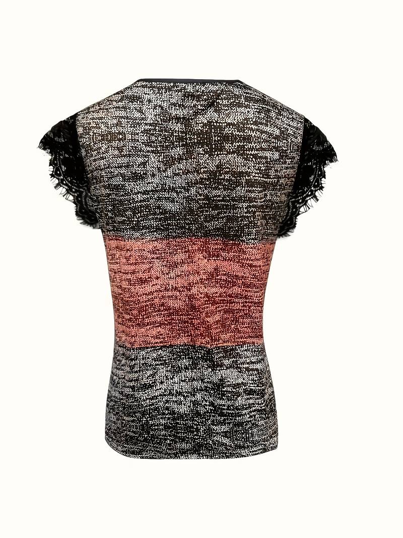 Sydona - T-shirt Décontracté À Col en Dentelle Et Manches Courtes