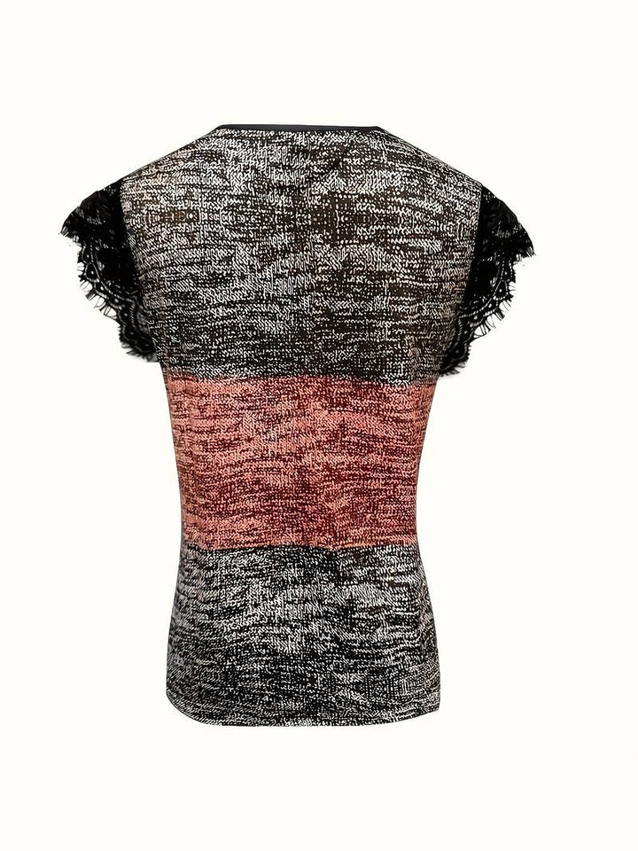 Sydona - T-shirt Décontracté À Col en Dentelle Et Manches Courtes